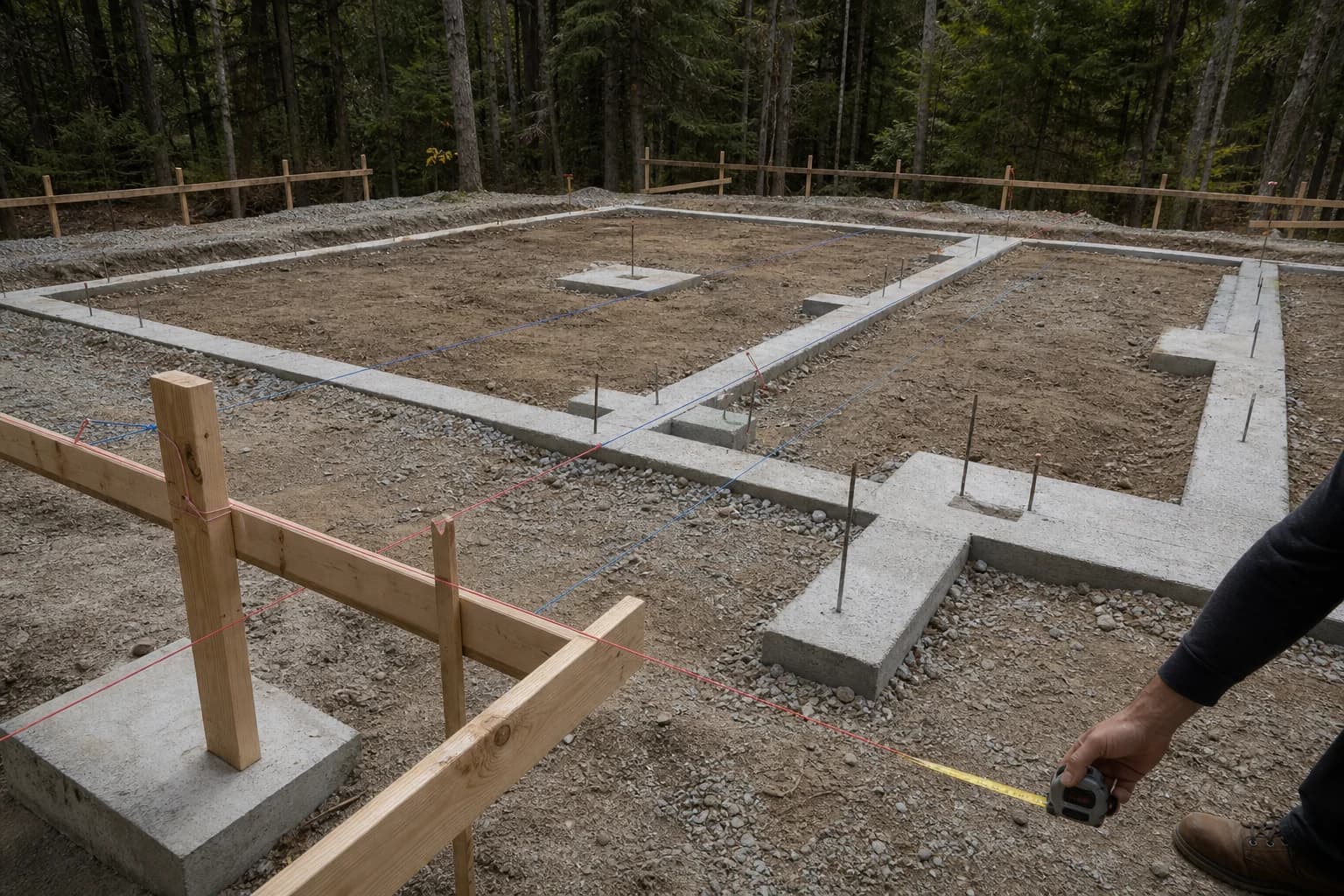 Foundation layout measured with red and blue guide strings