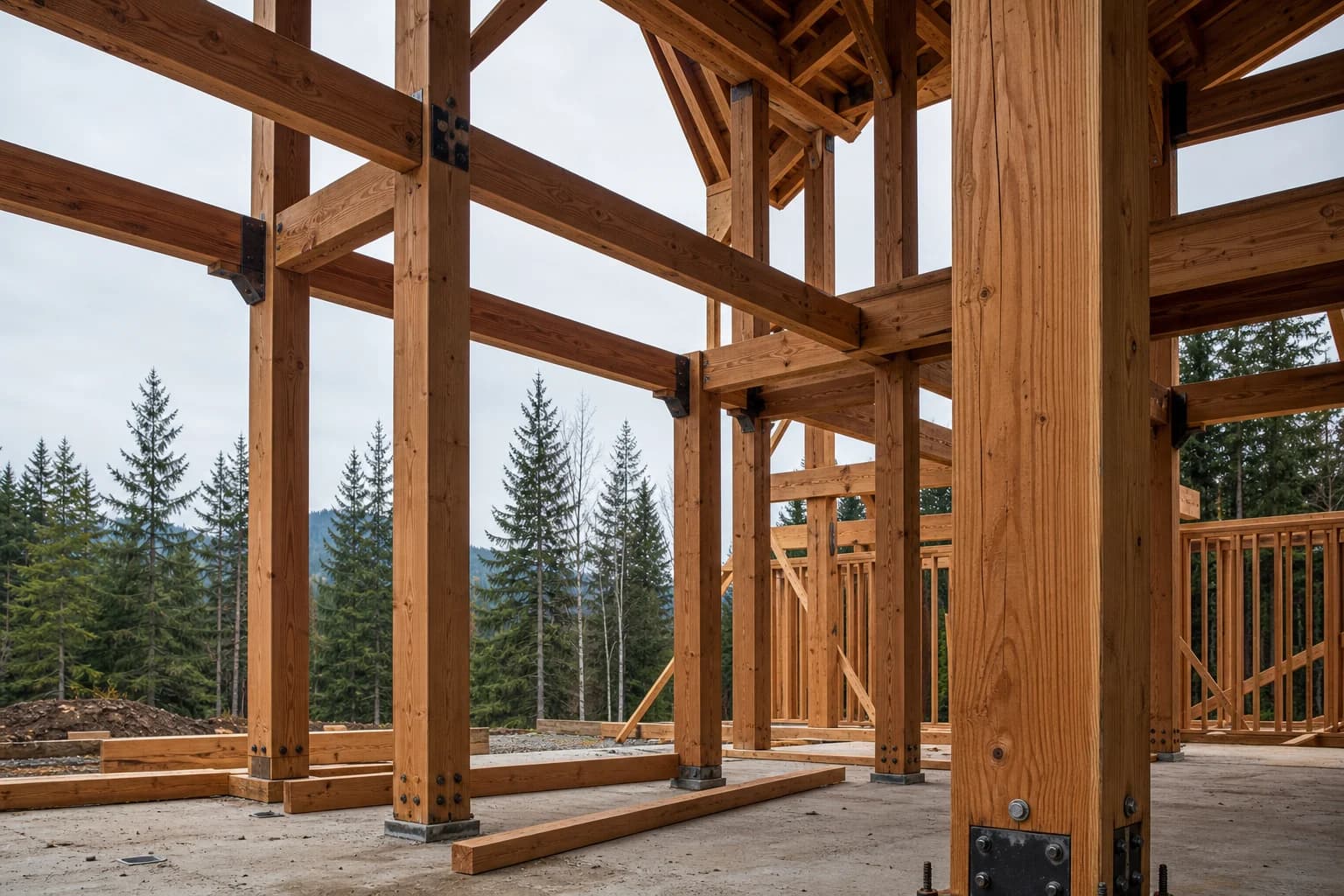 Timber frame prepared for a new custom home